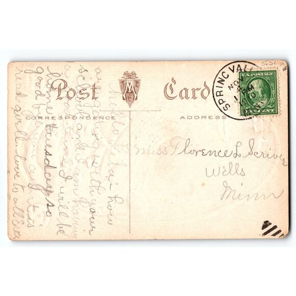 Vintage 1910 Halloween Greetings Divided Back Postcard Masked Lady Embossed - Picture 2 of 2